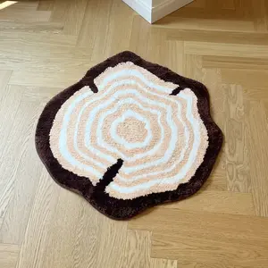 Tree Stump Annual Ring Shape Tufted Rug Acrylic Non-slip Doormat for Bedroom Kid Room Playmat Carpet Easy Clean Bath Mat