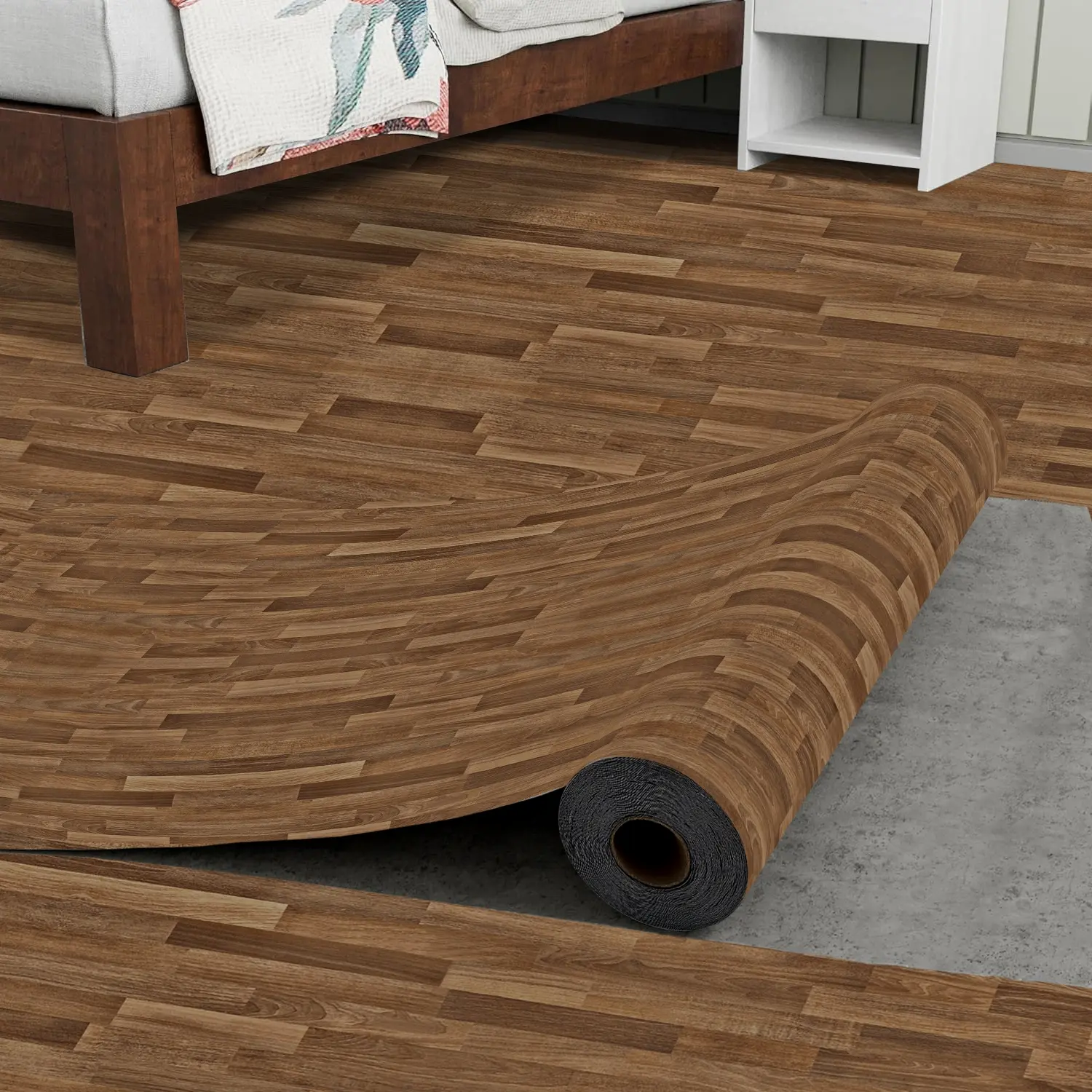 40*1000cm Thickened 0.25mm Coffee Brown Wood Grain Pattern Bathroom Waterproof Floor Sticker, Peel and Stick Floor, Self-adhesive, Non-slip, Durable Pvc Construction Material, Non Slip Flooring