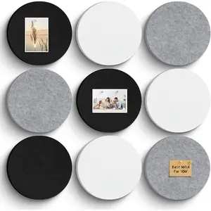 Bulletin Board, 11.8'' X 11.8'' Cork Board Alternative, 9 Pack Round Felt Board with Pushpins, Decorative Felt Notice Vision Board Photo Display Board for Office  School Wall
