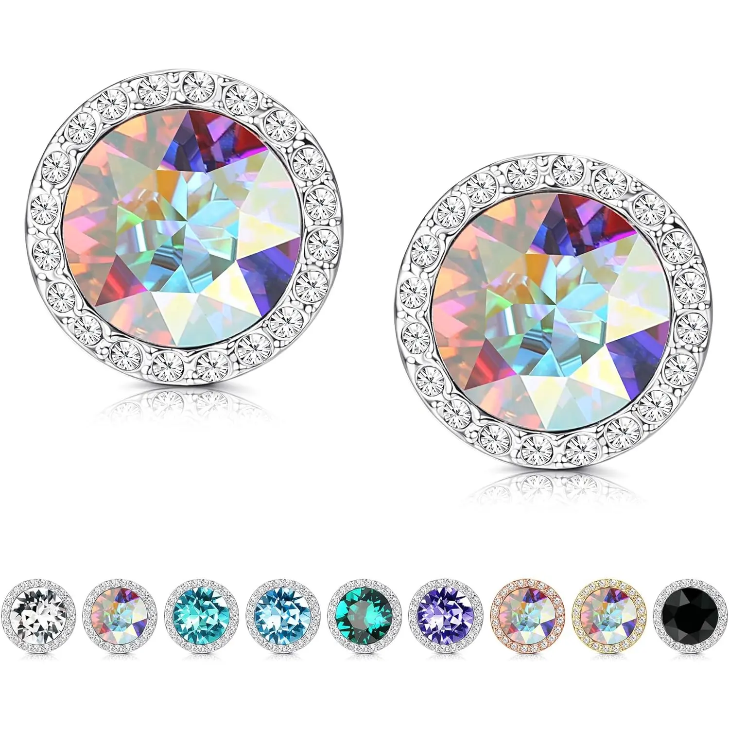 Dance Competition Earrings Hypoallergenic Sterling Silver Post Rhinestone Earrings for Women 10mm Halo Crystal Stud Earrings for Stage Opera Performance Wedding Bridal Earrings