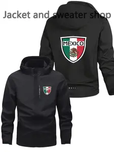 Men's Lightweight Polyester Long Sleeve Fashion Hooded Jacket, Mexico Print, Full Zipper Front, Casual Outdoor Spring Summer Coat, Tops