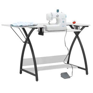 Comet Plus Sewing/Office Table with Fold-Down Top, Height Adjustable Platform and Bottom Storage Shelf  Black/White 13369