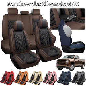 For Chevrolet Silverado GMC Sierra 1500/2500 HD/3500 HD Pickup Truck 2007-2025 Car Seat Covers, Soft Touch Premium Napa PU Leather Full Set Front Rear Seat Cushion Full Surround Design with Storage Bag, Breathable Non-Slip Waterproof Protector Pad Mat