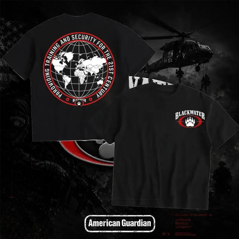 American Guardian Blackwater Global Security T Shirt Men's Retro Tactical Logo Graphic Tee Outdoor Sports Apparel Gift Men