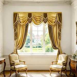 Luxurious European Curtain Set, 2pcs Curtains & 1pc Headpiece, Elegant Fringe Decor, Living Room Bedroom High-End Finished Curtains, Tassel Decor Curtain, Home Decoration Curtain