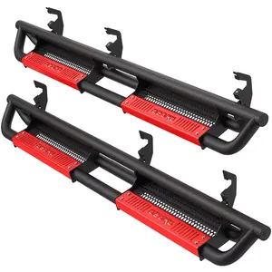 6 inch Running Boards for 2019-2026 Chevrolet Silverado GMC Sierra 1500, 2020-2026 2500HD 3500HD Double Cab, Black & Red