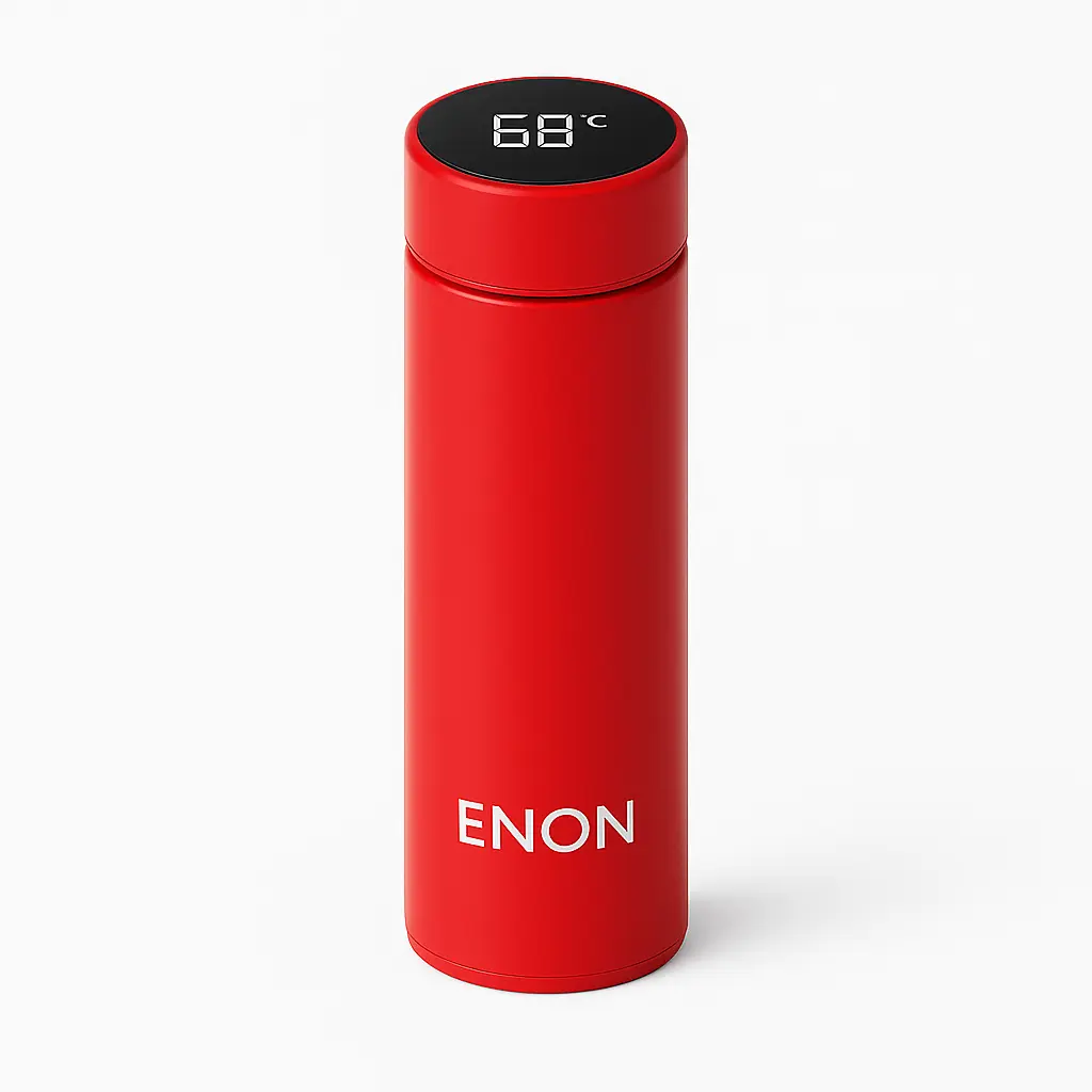 ENON Smart Bottle Crimson Royale 500ml Insulated Stainless Steel Water Bottle with Digital Temperature Display for Hot & Cold Drinks