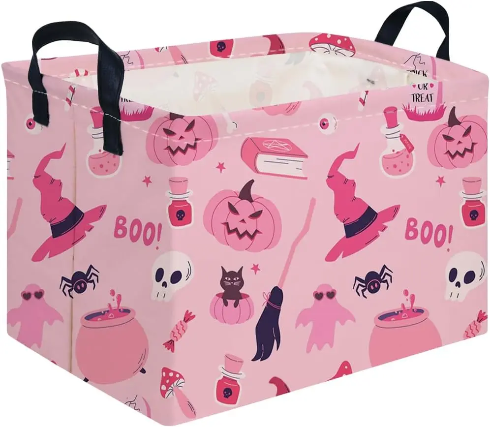 Halloween Ghost thriller basket,Empty Halloween basket,Horror and thriller decor,Trick or Treat Box for Boys and Girls,Horror decor(Pink pumpkin)