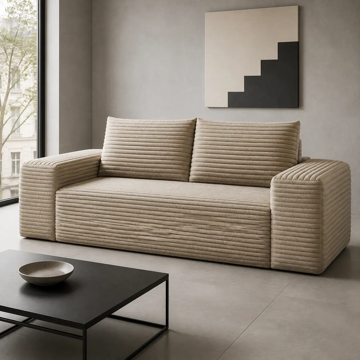72-Inch Camel Corduroy Boneless Loveseat Sofa - Modular Cloud Couch with Wide-Stripe Upholstery, Deep-Seat Memory Foam, 2 Back Cushions, Wide Armrests, No Assembly Required for Living Rooms, Small Spaces