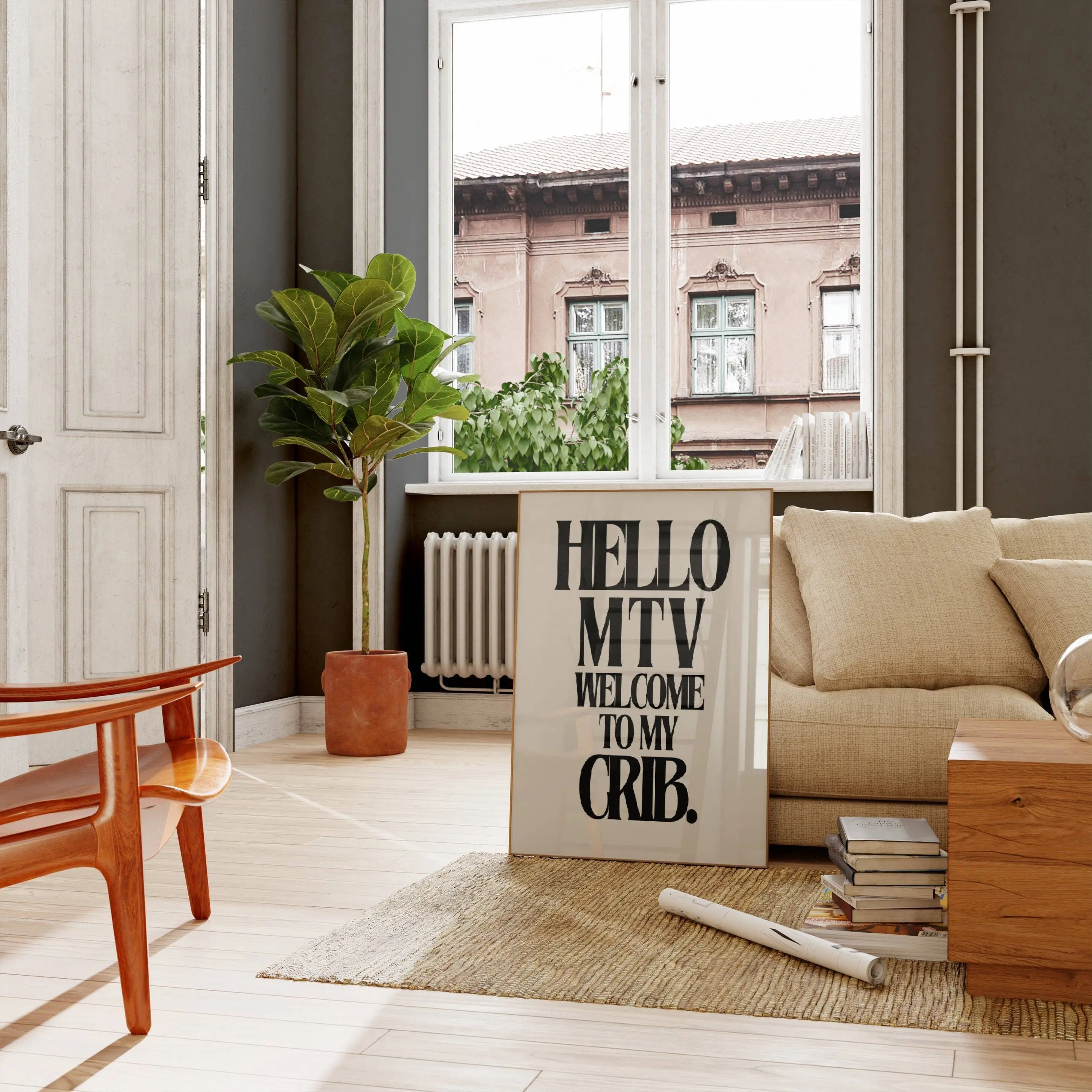 Hello MTV Welcome To My Crib Poster | MTV Wall Art | Nostalgia Print | Aesthetic Wall Art | Typography Print | Black Wall Art | Trendy Wall Art