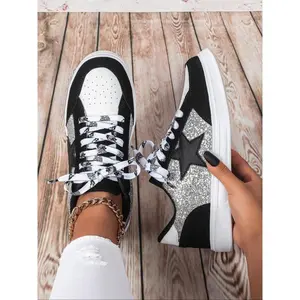 Women's New Fashion Star Style Glitter Sneakers, Casual Low Top Sequin Shoes for All Seasons, Perfect for Parties Gifts Travel School