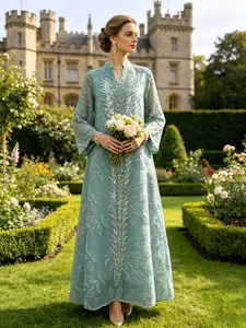New Elegant Embroidered Mesh Dress for Women, Arabic Style Fashionable Comfort Fit Design, Stylish and Chic Formal Evening Wear