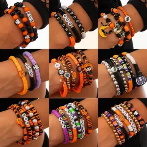 Halloween New Skull Pumpkin Bracelet Suit for Women Dark Style Zinc Alloy Insect Geometric Design Mixed Colors 4379-5296