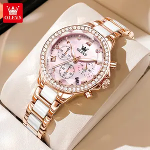 OLEVS Watches For Women Ceramic Strap Watch relojes de mujer Non-Fading Luminous Waterproof Watch iced watches Birthday Gift Anniversary Gift Cool Watches 9999 Reloj de cuarzo para mujer