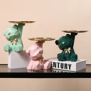 Storage Sculpture Entrance Crafts Geometric Bear Resin Desk Decoration Candy Sundries Household Supplies for Office Coffee Shop