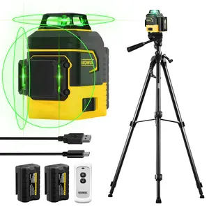 Laser Level with Tripod 2x/3x360° Self-Leveling Green Cross Line 8/12 Lines Rechargeable Battery Type-C Charging Compact Adjustable 1.6M Tripod Carry Pouch D112B