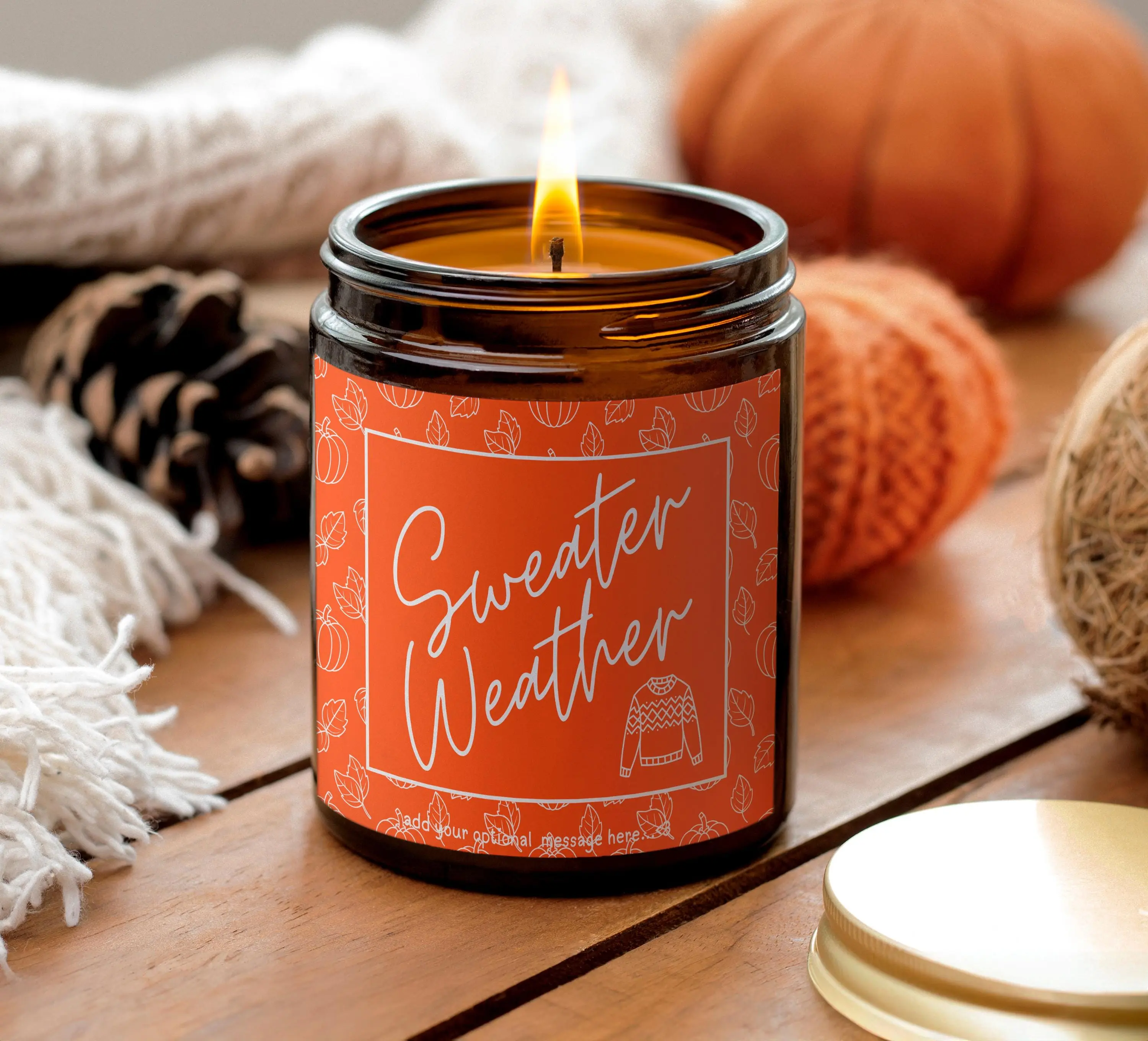 Sweater Weather Autumnal Candle Personalised Message Cosy Autumn Gift for Her Girlfriend Relaxation Fall Halloween Scented Seasonal Candle