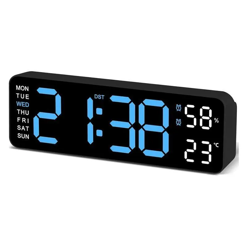 Decorative Wall Clock - 10" LED Digital Clock with Large Display, Dual Alarm, Humidity Monitor, Auto-Dimm LED, Wall or Desk Use, for Bedrooms, Big Numbers for Seniors (At a Glance from Afar)