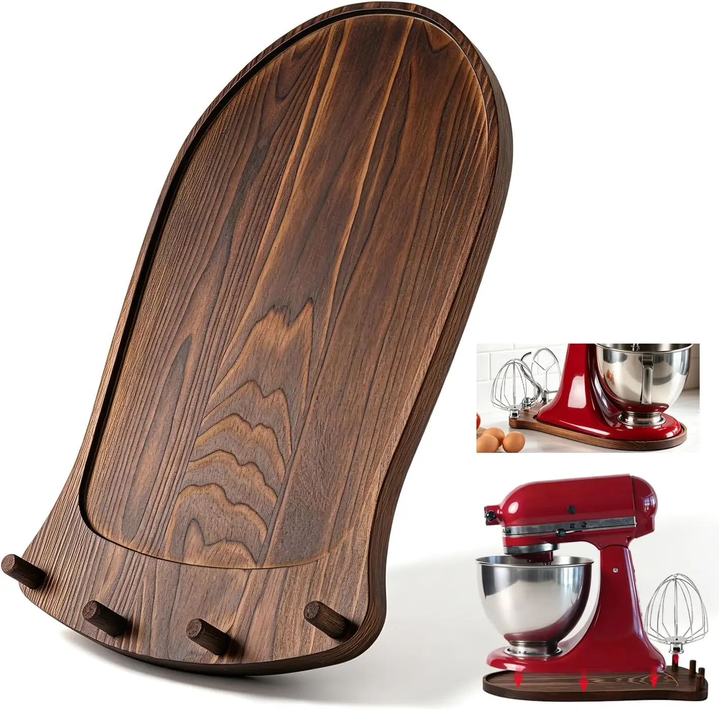 2-in-1 Mixer Slider with Storage for KitchenAid 4.5-5 Qt Tilt Head Mixer  Pine Wood Sliding Mat Stores Attachments, Smooth Gliding Countertop Appliance Slider, for KitchenAid Mixer Accessories