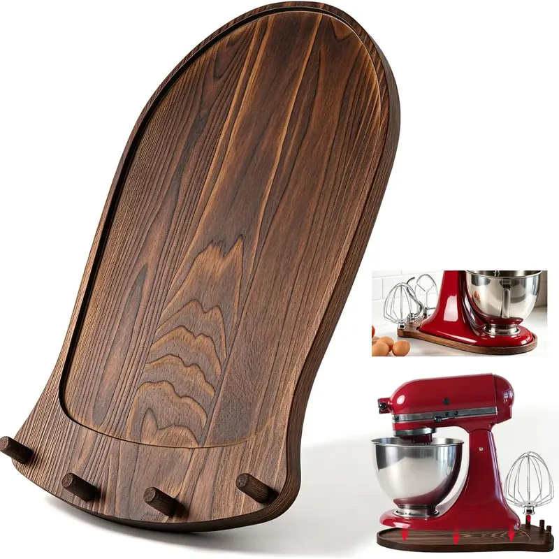 2-in-1 Mixer Slider with Storage for KitchenAid 4.5-5 Qt Tilt Head Mixer Pine Wood Sliding Mat Stores Attachments, Smooth Gliding Countertop Appliance Slider, for KitchenAid Mixer Accessories