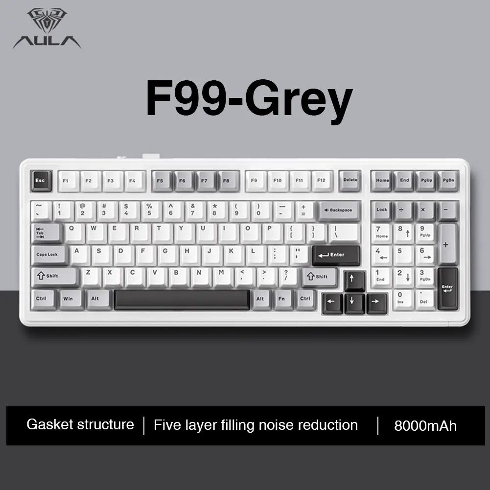 AULA F99 Wireless Mechanical Gaming Keyboard, Numpad Tri-Modes 2.4G Bluetooth Compatible Hot Swappable Custom Keyboard, Pre-lubed Linear Switches, Gas