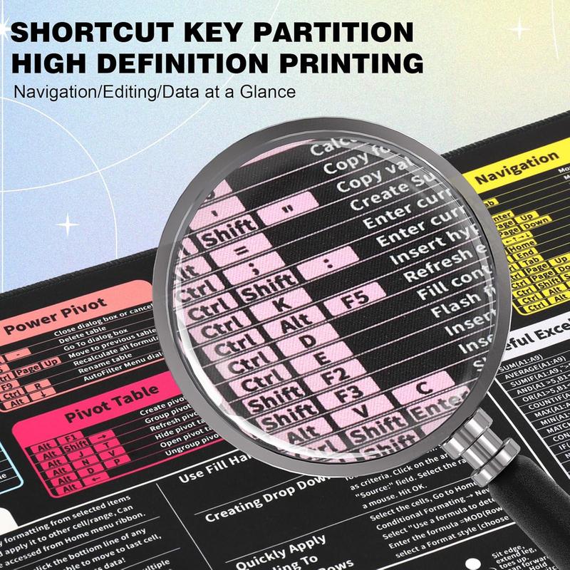 XL Excel/Word/PowerPoint/Windows Shortcut Keys Mouse Pad & Cheat Sheet - Non-Slip Rubber Base, Stitched Edges Desk Mat with Color-Coded Shortcuts, Office & Gaming Computer Accessory - Ideal Gift for Productivity Boost (Excel, Word, PowerPoint, Windows)