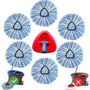 6 Pack Mop Head O Cedar Only 2-Tank RinseClean Spin Mop, Mop Replace Refills for Ocedar Made of Microfiber, Machine Washable, with 1 Mop Base
