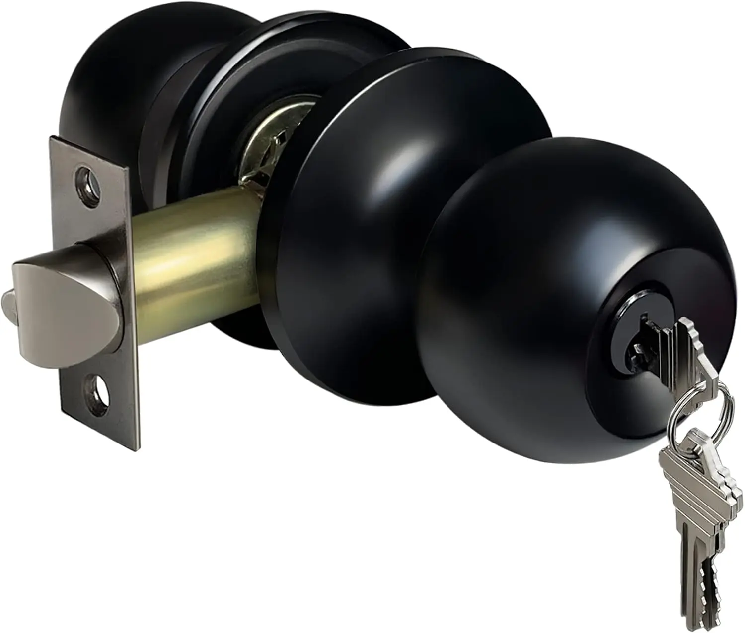 Matte Black Heavy-Duty Keyed Entry Door Knob, Adjustable Latch, Universal Reversible Design for Easy Installation