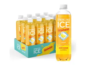 Sparkling Ice STARBURST Lemon, Zero Sugar Flavored Sparkling Water, with Vitamins and Antioxidants, Low Calorie Beverage, 17 fl oz Bottles (Pack of 12)
