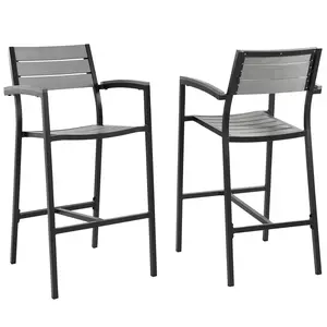 Modway Maine Bar Stool Outdoor Patio Set of 2 in Brown Gray