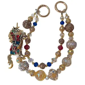 Unicorn mobile phone chain, fashionable and light luxury style, handcrafted beaded chain, exquisite sparkling diamonds, high-end pendant, hand-held pendant