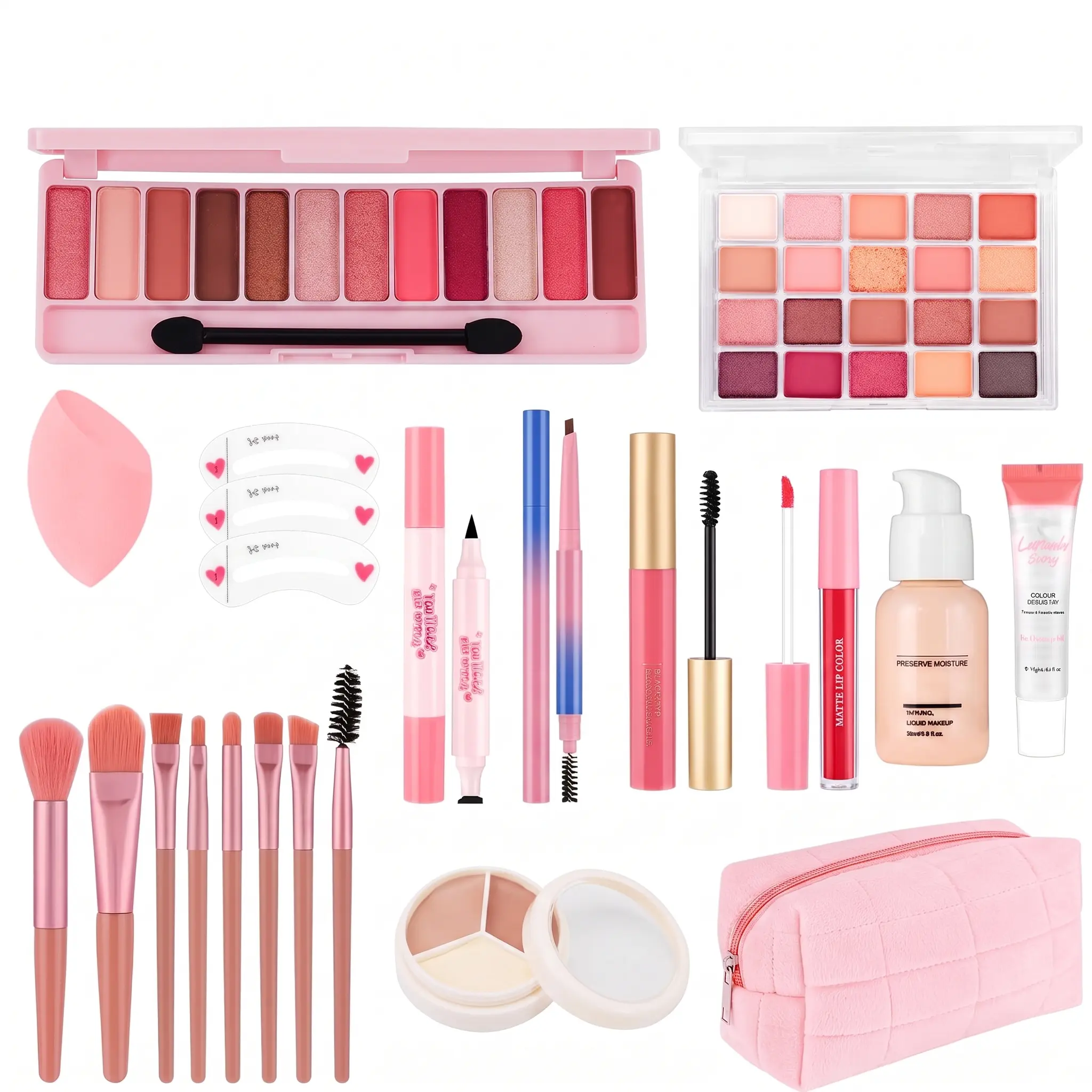 All-in-One Makeup Kit for Teen Girls Beginners - Foundation Eyeshadow Lipstick Eyeliner Mascara Brushes Travel Bag Birthday Gift Set
