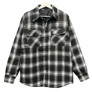 Men's Quilted Lining Button Up Relaxed Fit Plaid Flannel Jacket with Side Pockets