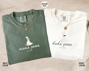 Comfort Colors Goose Mom Dad TShirts, Mama Dada Goose Est 2026 Set, Funny Baby Announcement Gift, Matching Pregnancy Reveal Outfit