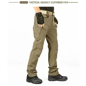IX7 Tactical Instructor Outdoor Soft Shell Men's Winter Fleece-Lined Thickened Windproof Waterproof Fleece Thermal Pants with Tool Pockets