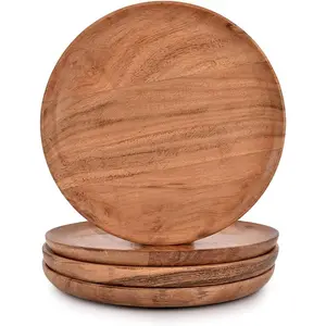 Acacia  Dinner Plates Set of 4 for Dishes Snack, Dessert   Plates Serving Dinnerware Plate for Dinner (8" x 8" x 0.75")