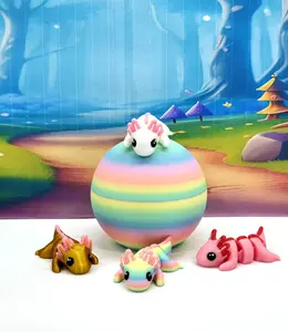 4pcs 3D Printed Mini Axolotl and Egg, Articulated Mini Axolotl Fidget Toy, Colorful Tiny Animal Toy, Executive Desk Toy, Home Decor MA001-RE