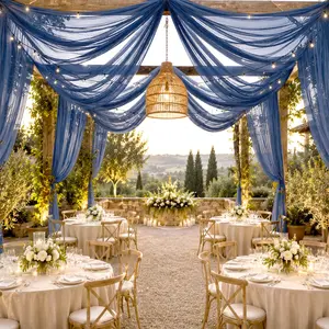 Sheer Ceiling Drape – 10ft x 32ft Navy Blue Extra Long Drapery Panel for Wedding Canopy, Backdrop & Reception Décor