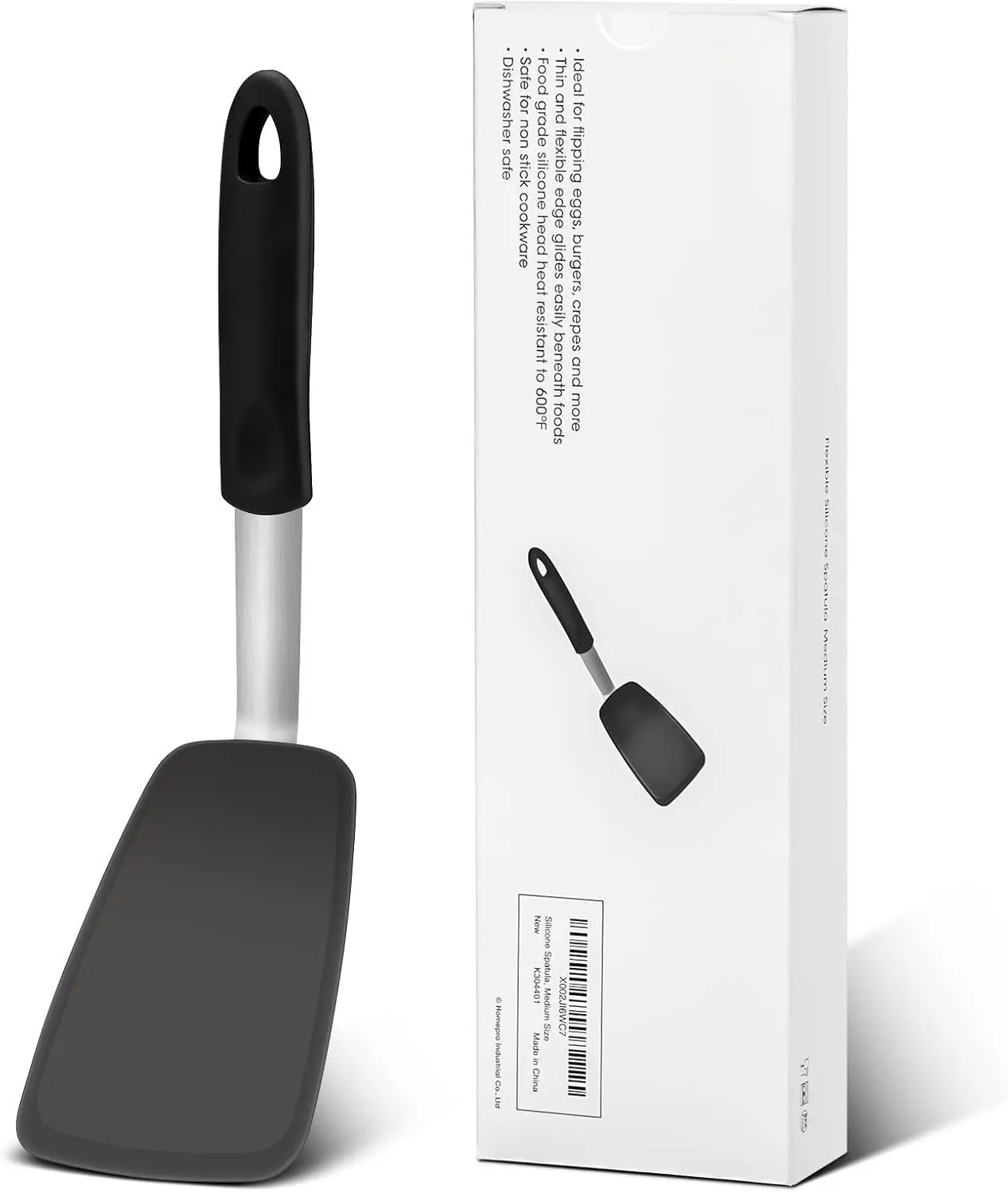 Durable Stainless Steel Flexible Spatula with Handle, 12.25” x 3.5” Synthetic Angled-Tip 600F Heat-Resistant Cooking Turner for Nonstick Cookware, Medium Kitchen Cooking Utensil for Flipping Eggs, Pancakes