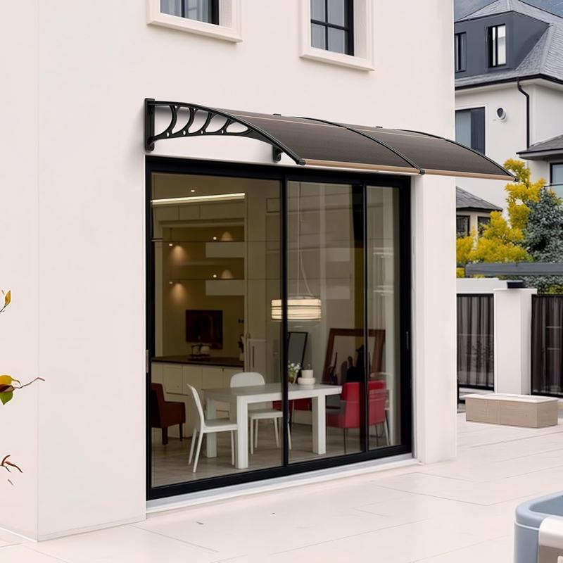 Window Awning Door Canopy Exterior 80" x 40" Awnings for Doors Polycarbonate Cover Patio Door Awning Rain Snow Sunlight Protection Hollow Sheet Brown Board & Black Bracket Adjustable Shade