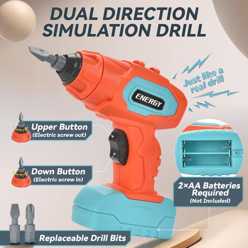 Magic Montessori Play Toolbox with Electric Drill, Kids Tool set Real, Toddler Screwdriver Toy Power Tools Box Drill and Screw kit for Boys Girls