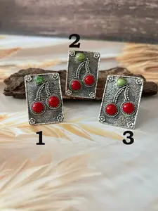 Handmade Sterling Silver Multi Stone Cherry Adjustable Ring "Signed Nizhoni"