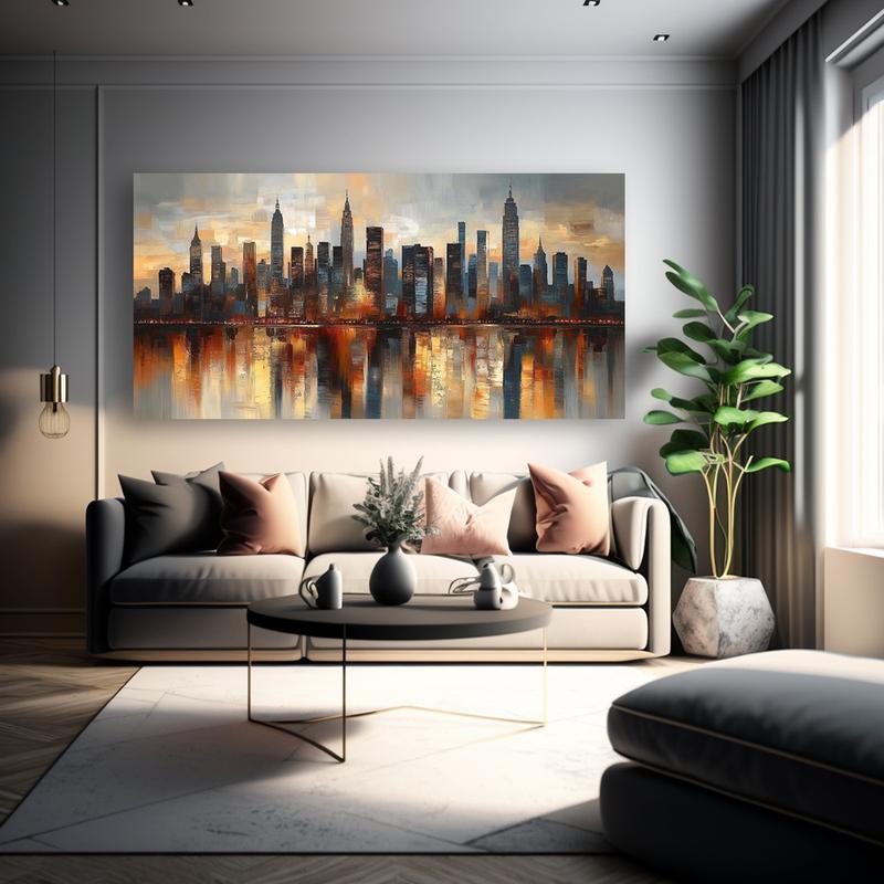 Modern city skyline Canvas wall art - Vibrant abstract Painting with warm sunset tones, 1.2-inch frame, high-quality printing suitable for living room, bedroom or office decoration, wall art decoration Wrapped in canvas