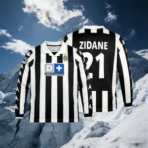 99-00 Juventus Retro 21 Black and White Striped Long-Sleeve Soccer Jersey