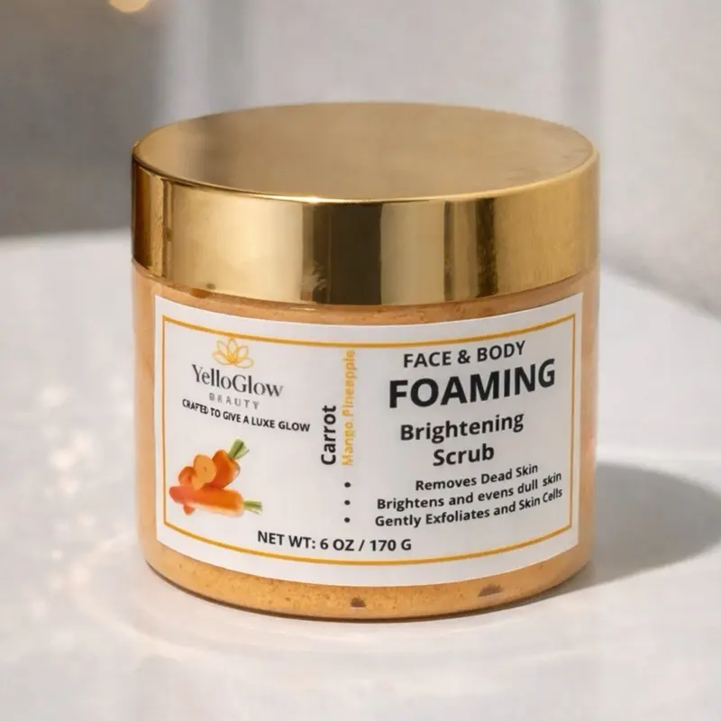 YelloGlow Beauty Carrot  Foaming Brightening Scrub for Face & Body with Shea & Mango Butter Jojoba Oil for Nourished Skin & Radiant Glow