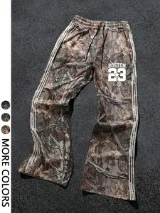 Y2K Boston 23 Camouflage Sweatpants 🔥 | Woodland Print with Side Stripe Details | Unisex Streetwear | Drawstring Waist & Wide-Leg Fit | Suitable for Festival, Skate Style & Everyday Wear | Popular on TikTok #CamoPants #Streetwear #Y2KFashion | TikTok Sho