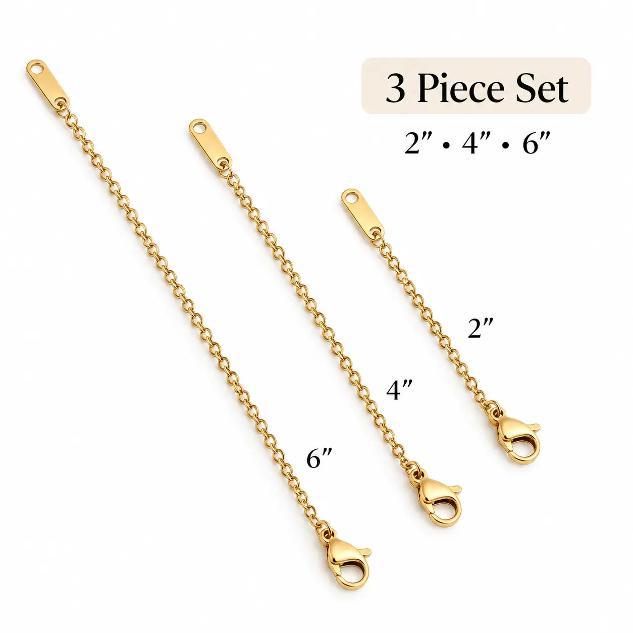 LURELI 3-Pack Jewelry Chain Extenders, 2-Inch 4-Inch 6-Inch 14KGold Plated Necklace Lengtheners with Lobster Clasps, Adjustable Add-On for Necklace Layering and Bracelet Fit, Christmas Stocking Stuffer, Holiday Gift for Jewelry Lovers