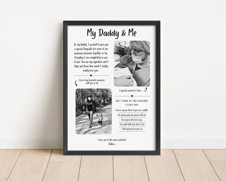 Custom Daddy Photo Print Poster, Personalized Father’s Day Gift for Dad, Meaningful Birthday Wall Art Keepsake