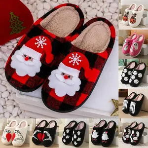 Christmas Slippers Women's Men's Retro Preppy Slippers Comfy Warm Plush Slip-On House Slipper for Winter Indoor Soft Cushion Non-slip Fluffy Slides Slippers Indoor House Home Winter Shoes