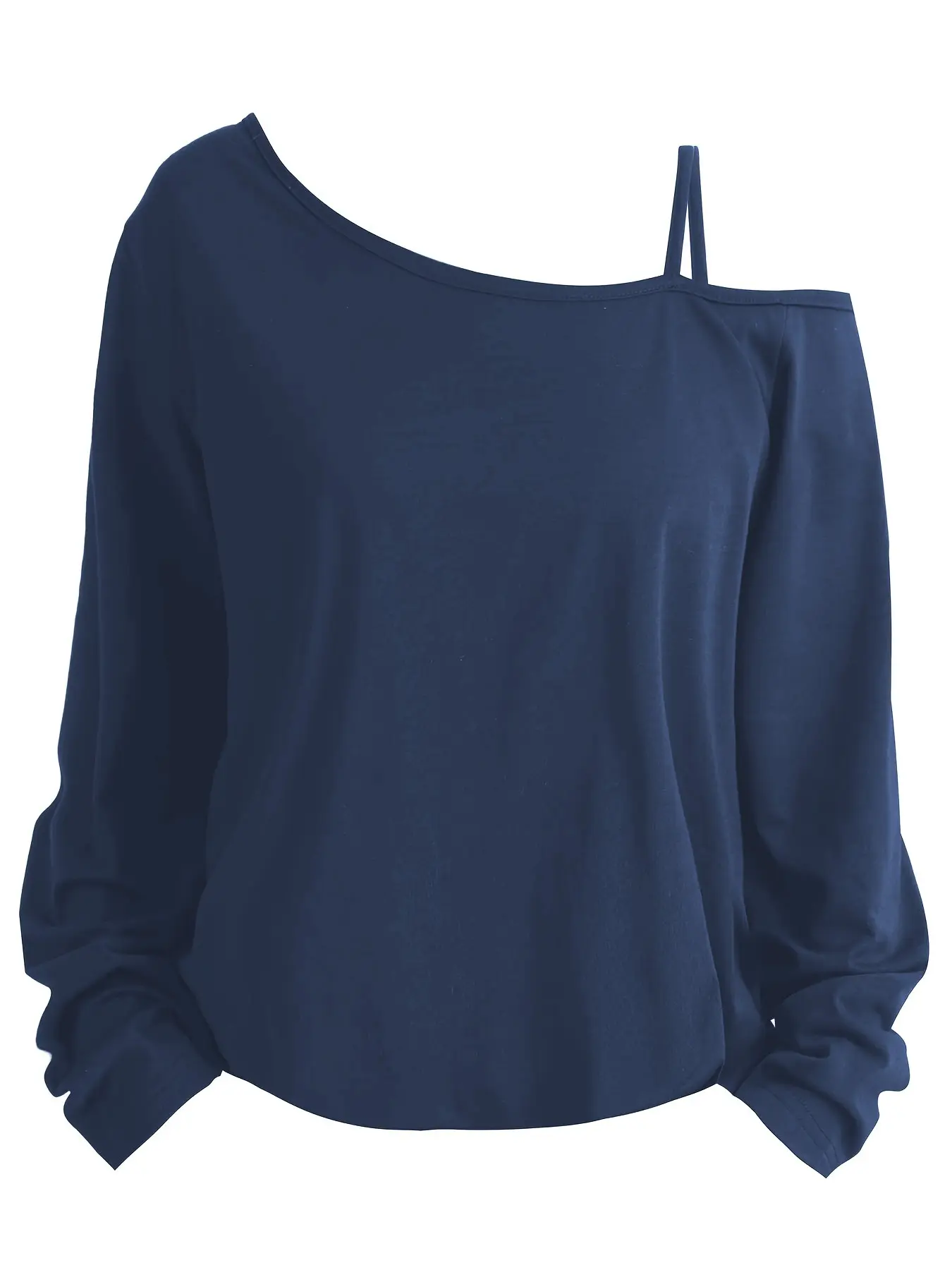 【Black Friday】Women's Fashion Asymmetrical Shoulder Straps Long Sleeve T-Shirt Top, Casual Daily Tops, Solid Color Casual Style, Geometric Pattern, Slim Fit, All Seasons, Womenswear